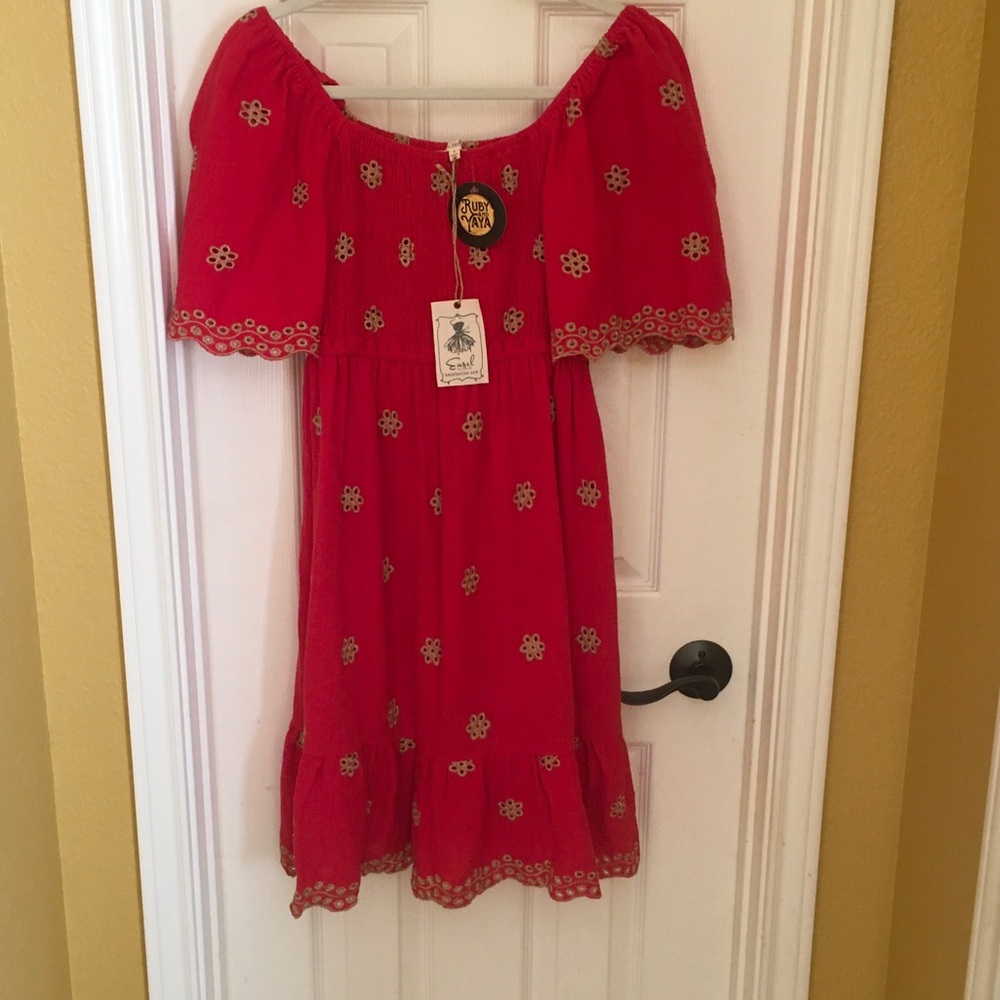 Charming Red Midi Dress with Embroidered Details